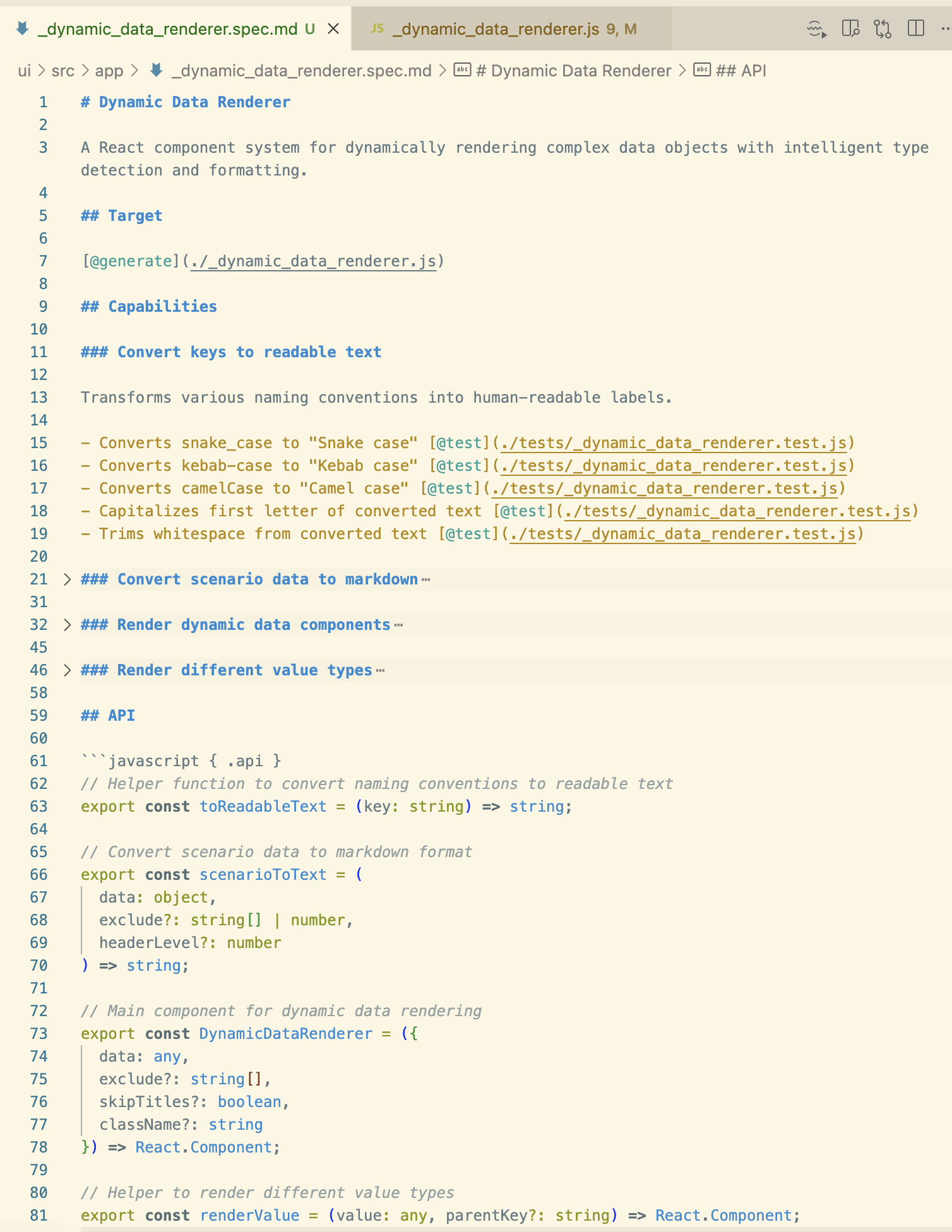 A screenshot of a Tessl spec file